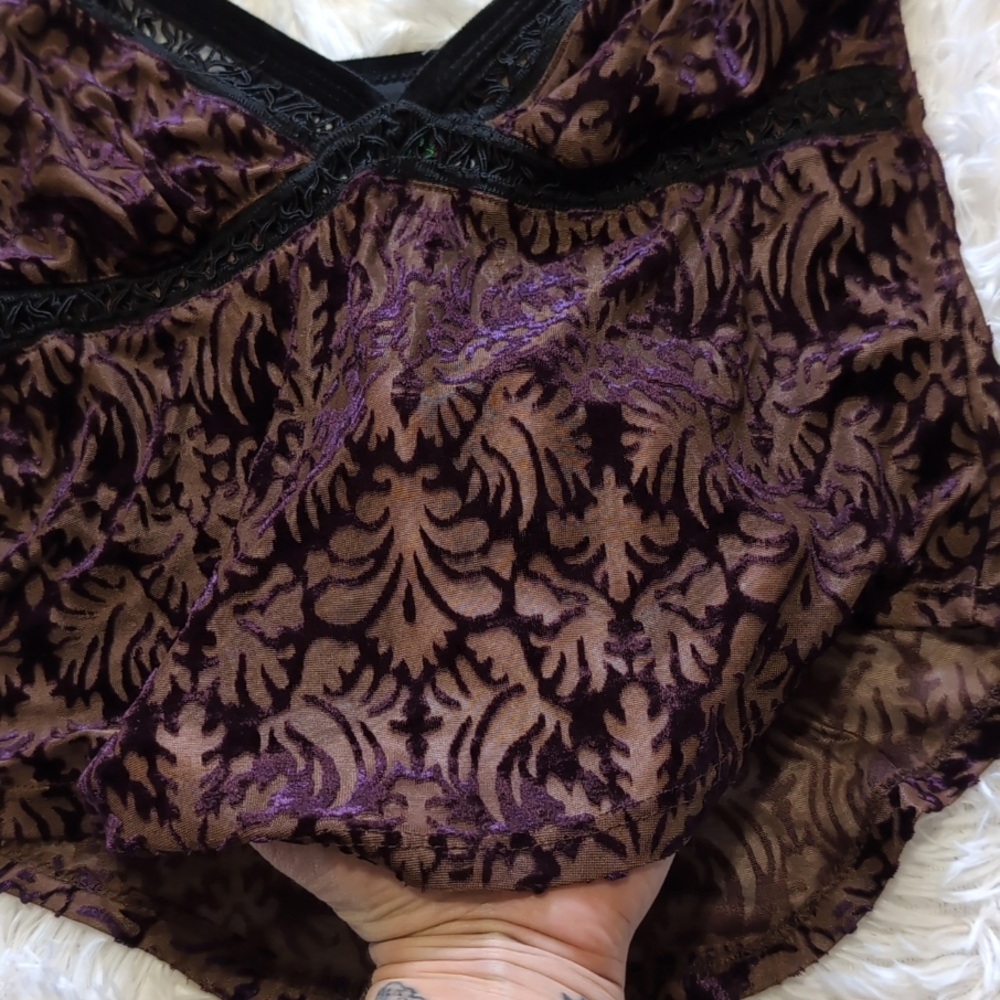 90s Vintage Lip Service Sheer Purple Burnout Velvet Cami Top Medium - Picture 5 of 13